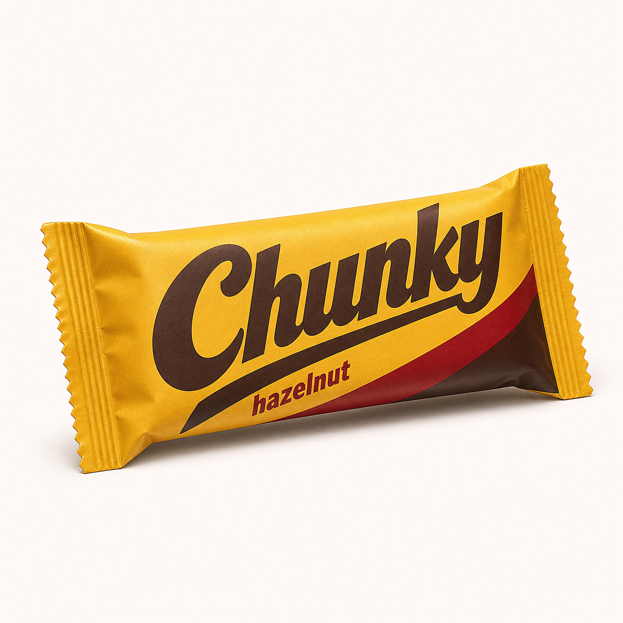 Chunky hazelnut protein bar shown from a clean three-quarter angle