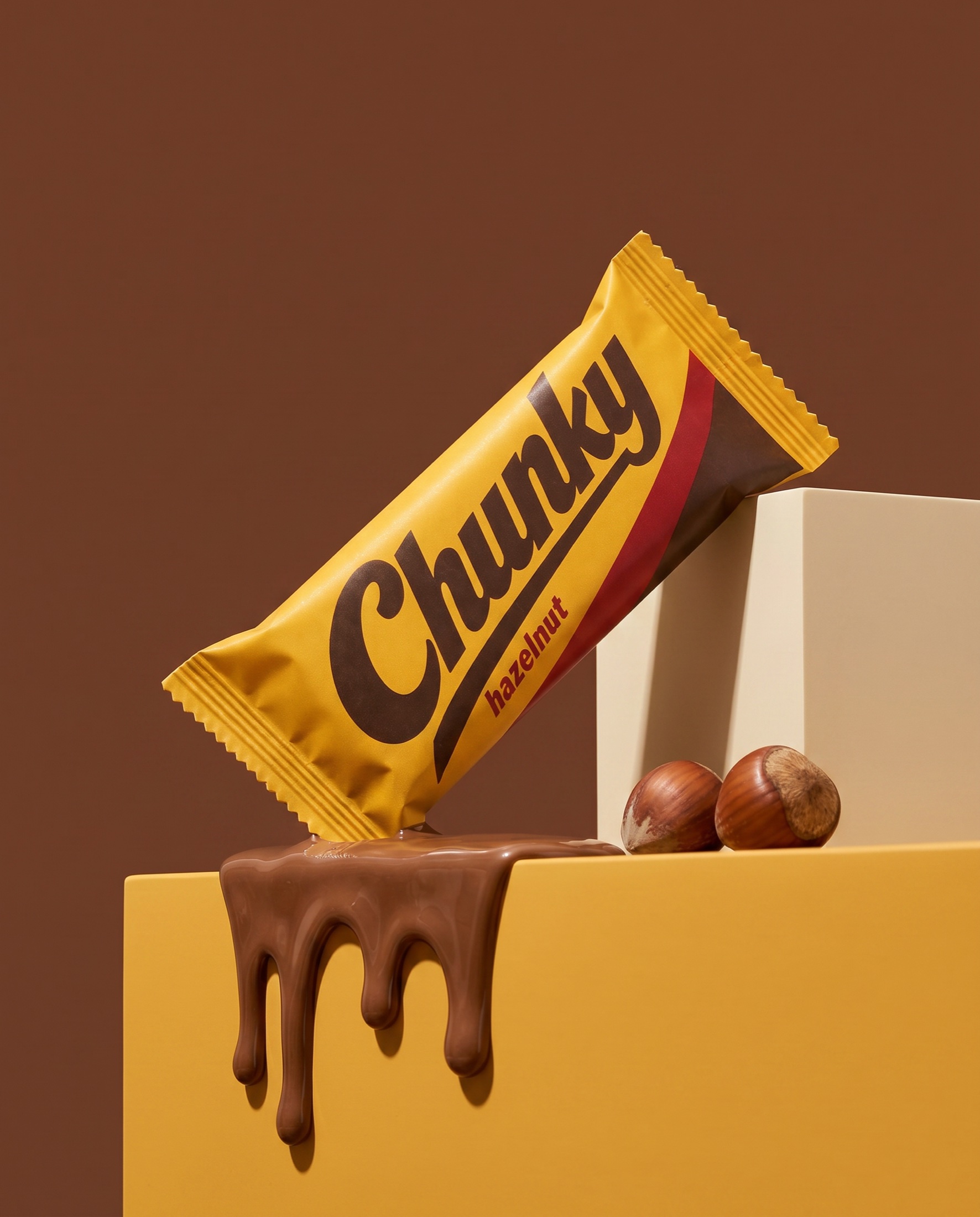 Chunky bars on a studio ledge with chocolate details