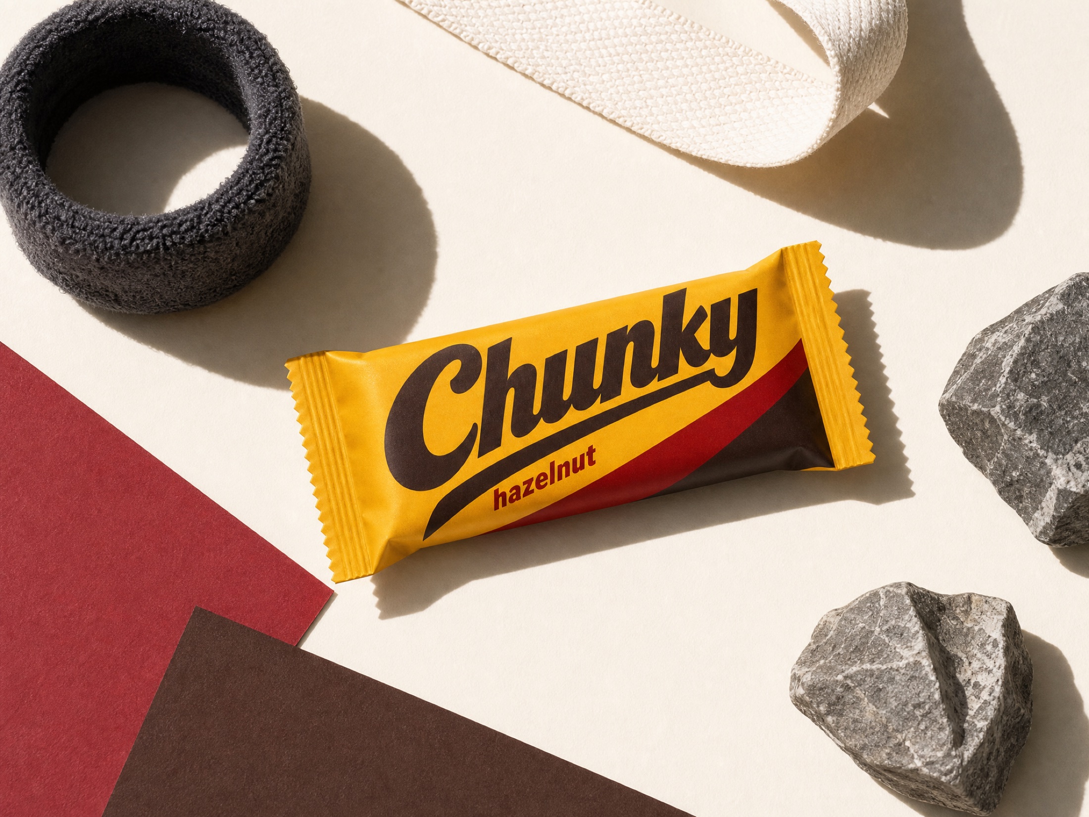 A graphic top-down studio composition with Chunky bars