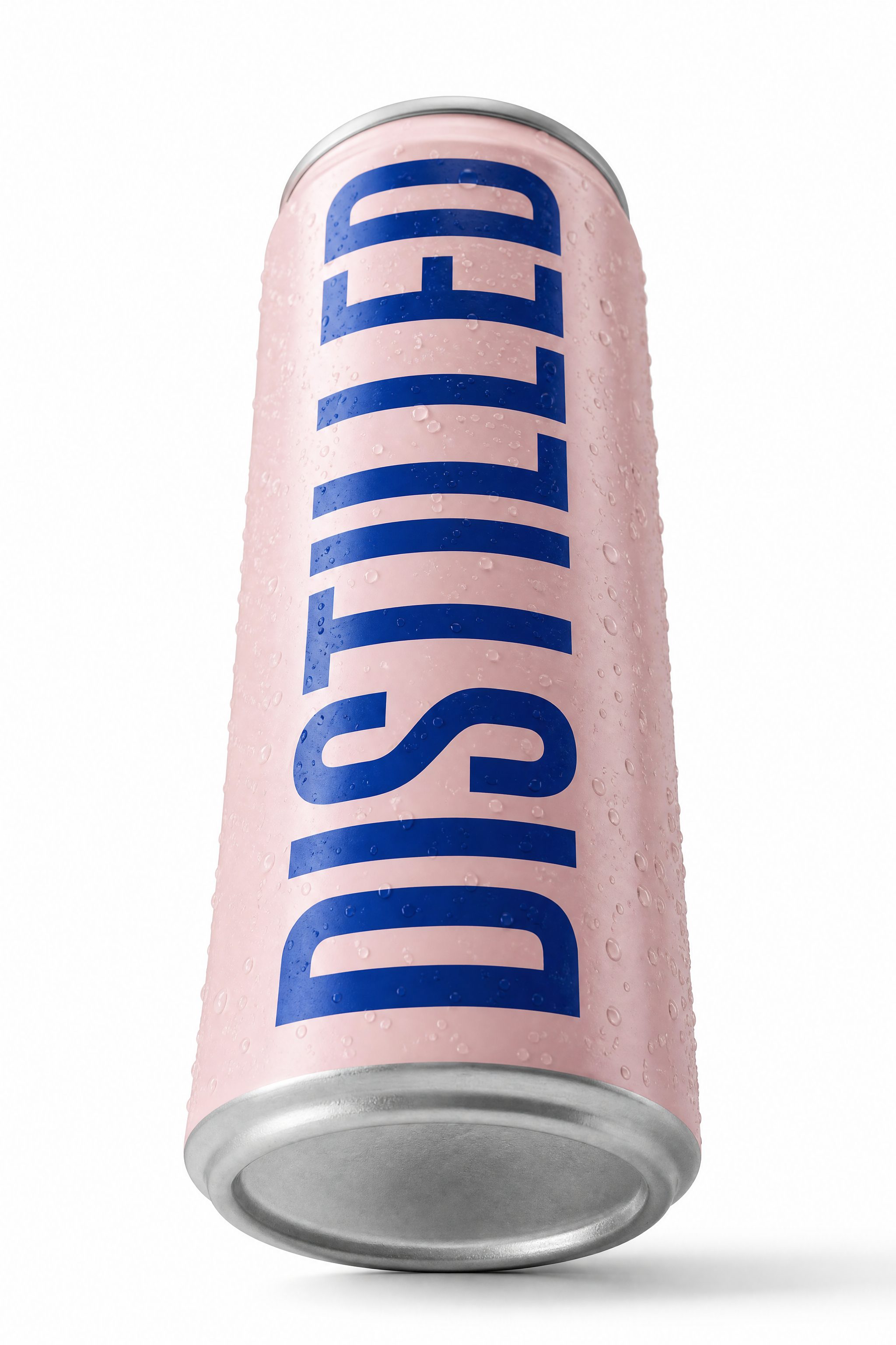 Low-angle view of the Distilled can on white