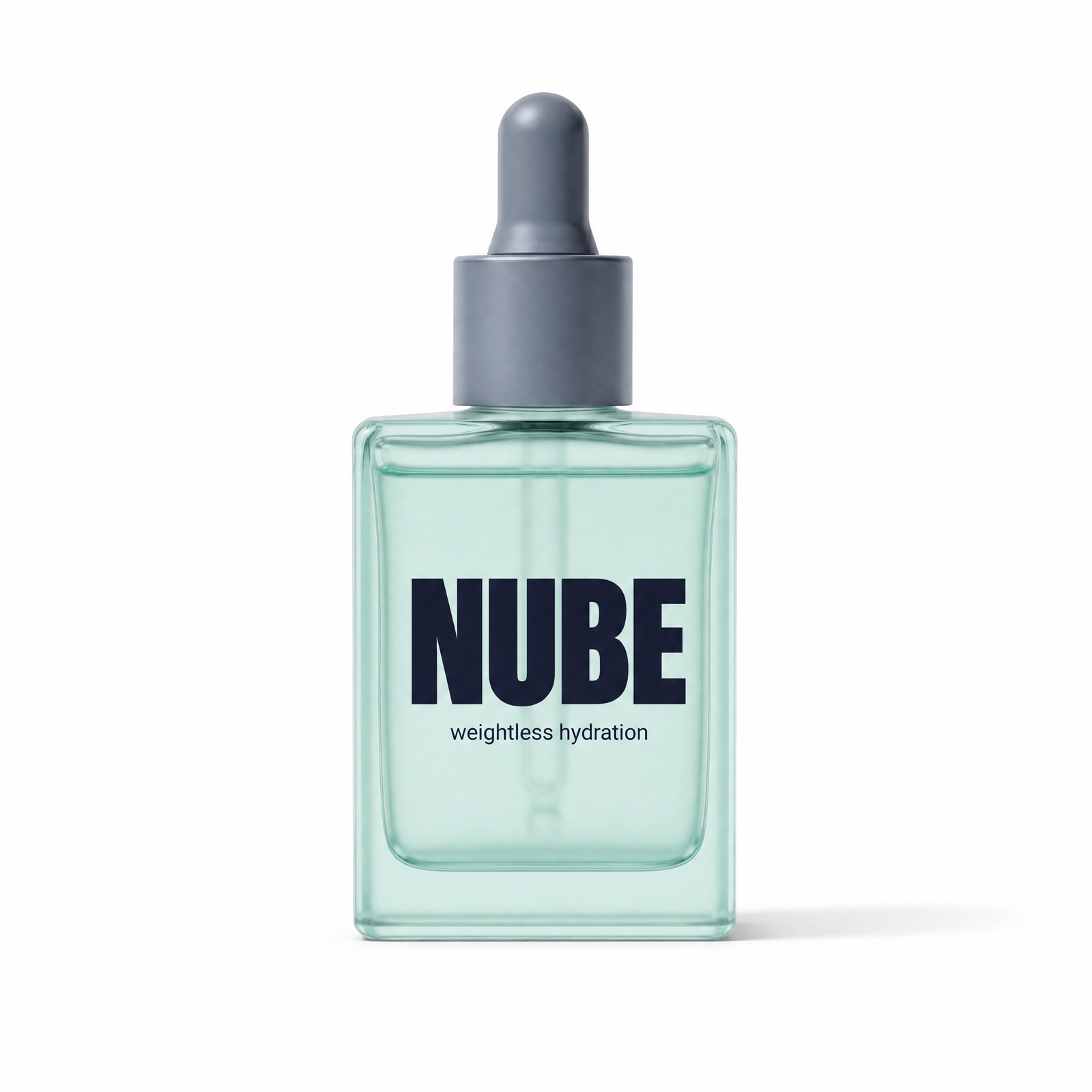 Front view of the N&uacute;be serum bottle, wordmark legible, on white