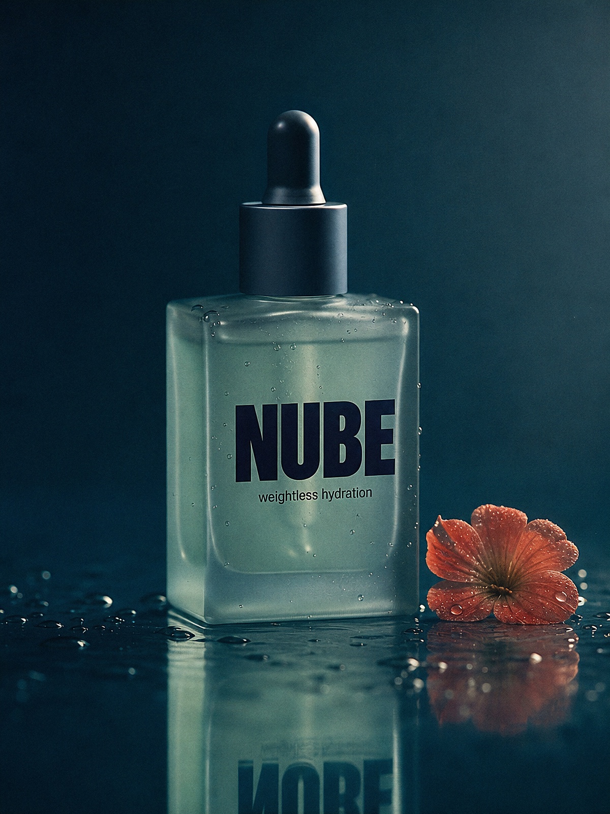 N&uacute;be in a moody studio shot with a coral accent
