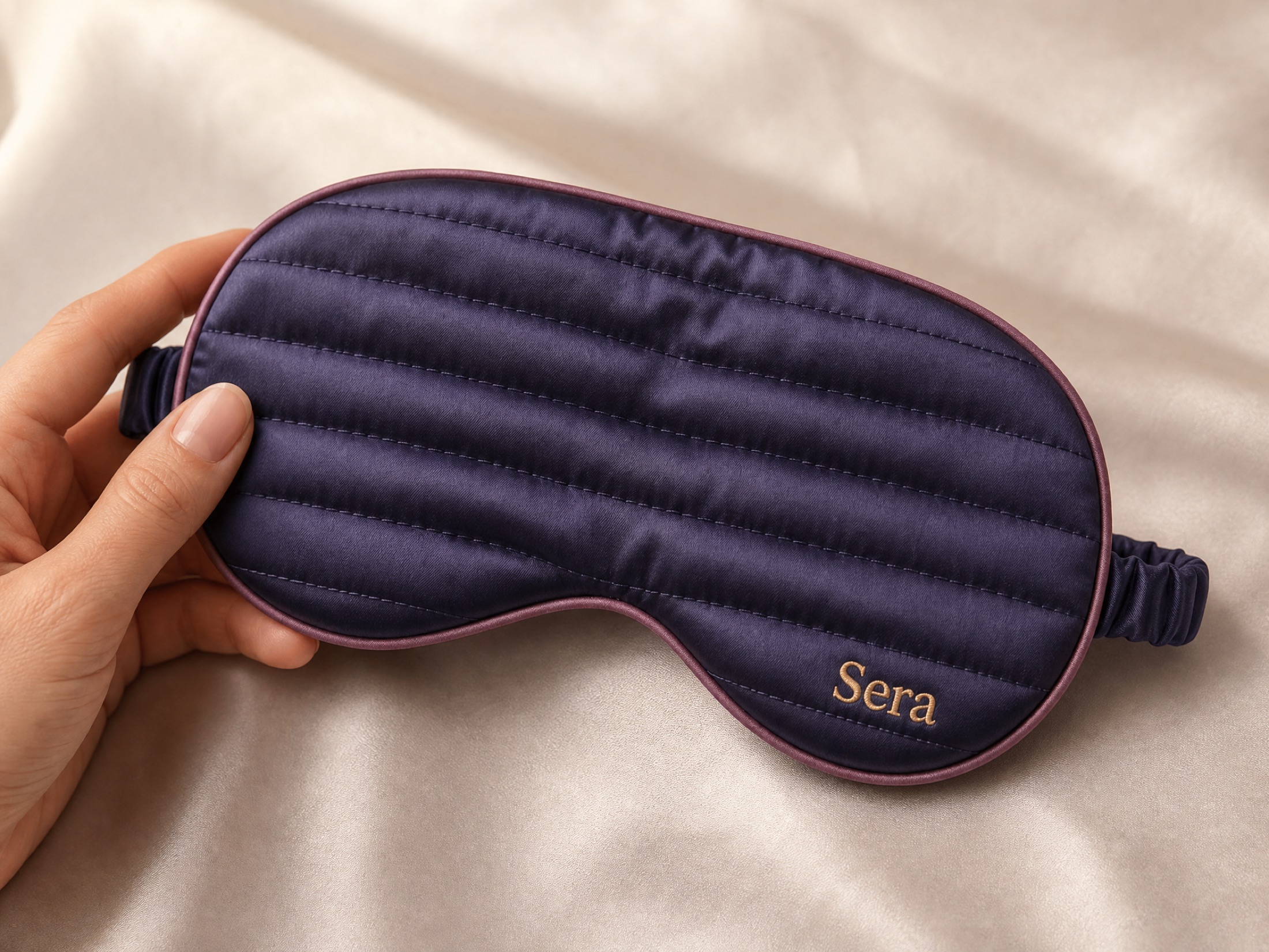 The Sera mask held in a hand to establish its real scale and soft drape